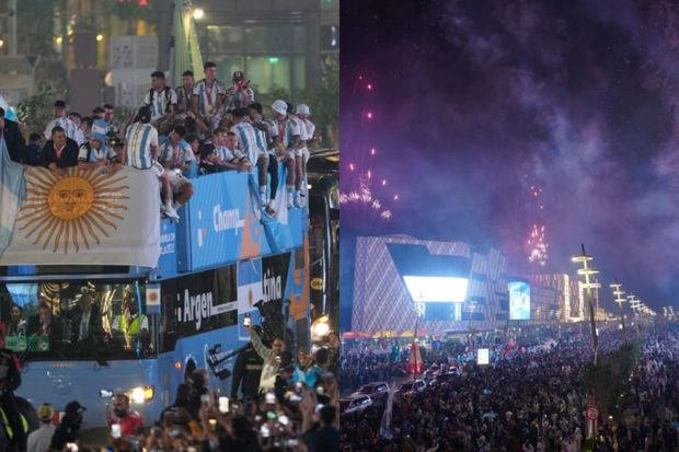 Argentinalı futbolçuların Qətərdə çempionluq paradı - VİDEO