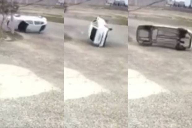 Abşeronda maşın 3 dəfə aşdı - VİDEO