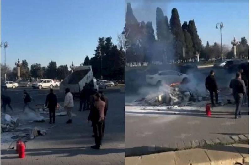 Bakıda ŞOK OLAY! Yanan yük maşınının sürücüsü görün nə etdi - VİDEO