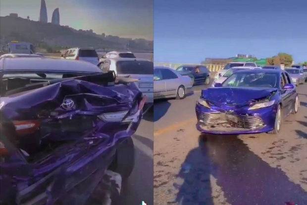 Bakıda 3 avtomobil bir-birinə çırpıldı - VİDEO