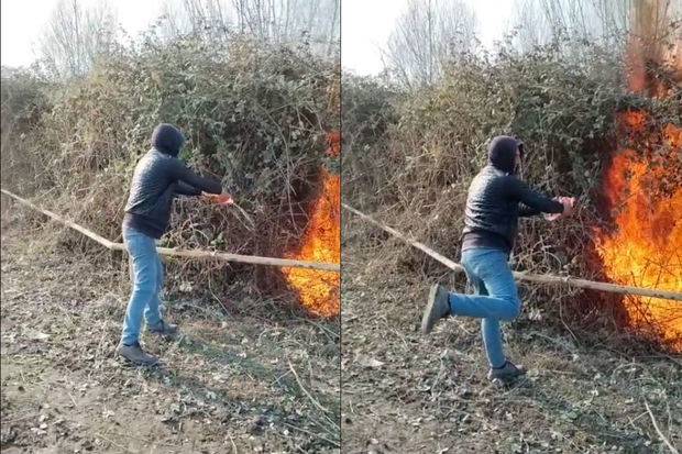 Zərdabda sakin qaz xətti yaxınlığında qəsdən yanğın törədib - VİDEO