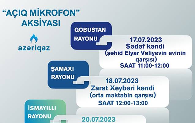 Bu rayonlarda “Azəriqaz”ın “Açıq mikrofon”u qurulacaq