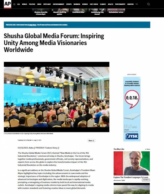 Prezident İlham Əliyevin Şuşa Qlobal Media Forumundakı çıxışı dünya mediasında -  FOTO
