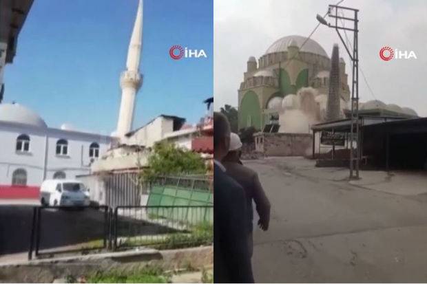 Türkiyədəki zəlzələdən sonra qəzalı vəziyyətə düşən minarələrin uçurdulmasına başlanılıb - VİDEO