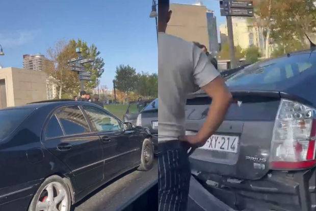 Bakıda qəza: “Prius”a ciddi ziyan dəydi - VİDEO