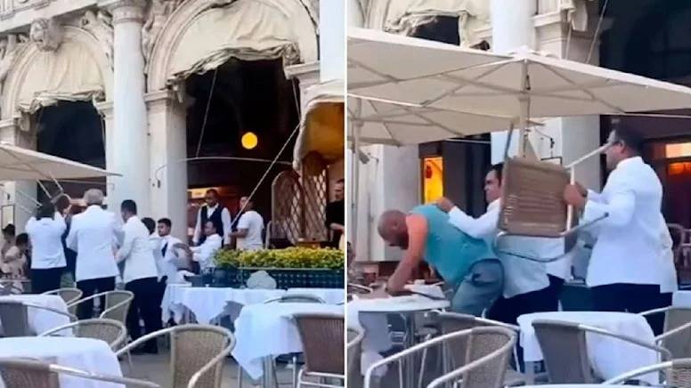 Lüks restoranda ofisiantlar müştəriləri döydü