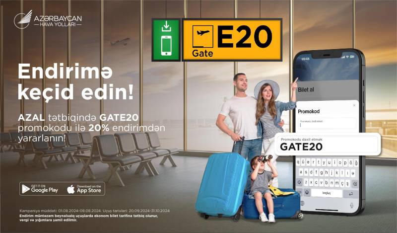 AZAL-dan “GATE20” promokodu ilə aviabiletlərə 20% endirim