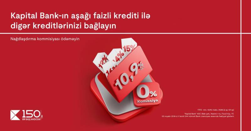 Kapital Bank-ın aşağı faizli krediti ilə digər kreditlərinizi bağlayın 