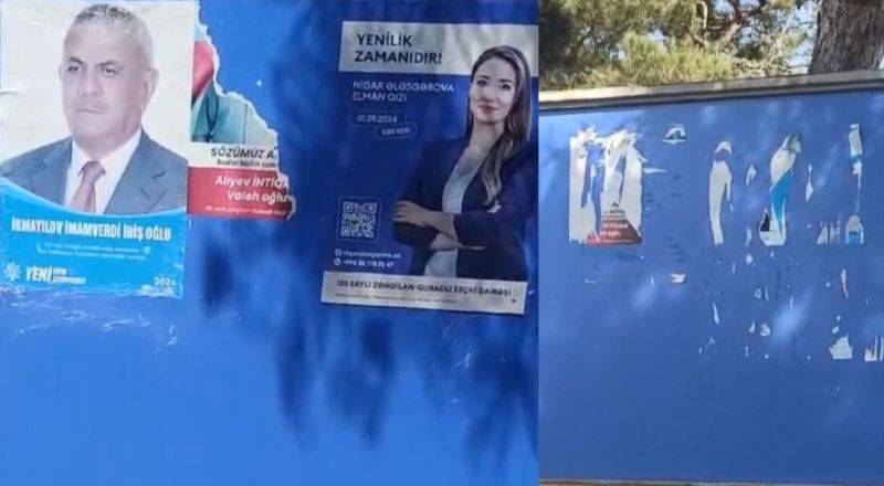Deputatlığa namizəd İntiqam Alıyevin təşviqat posterləri cırılır - VİDEO