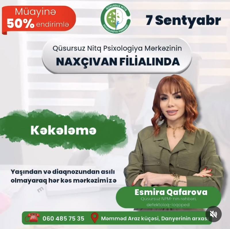  Esmira Qafarovanın \"Qüsursuz Nitq Psixologiya Mərkəzi\" Naxçıvanda yeni filial açır