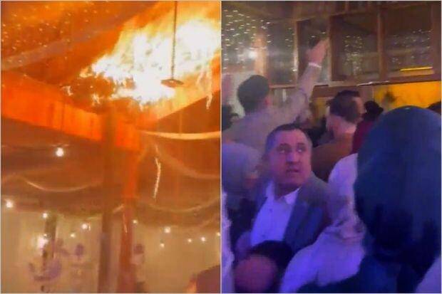Toy mərasimi zamanı şadlıq sarayı alova büründü - VİDEO