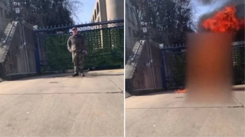 ABŞ əsgəri İsrail səfirliyi qarşısında özünü yandırdı - VİDEO