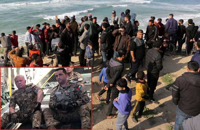 İordaniya Kralı hava yardımı əməliyyatına qatıldı - Qəzzalılar sahilə axın etdi