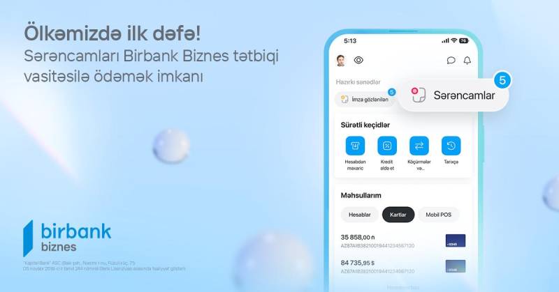 Birbank Biznes-dən daha bir yenilik - Sərəncam ödənişləri ölkədə ilk dəfə mobil tətbiqdə