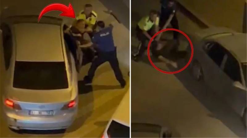 Polis məmuru qəza sonrası qaçan sürücünü döydü - VİDEO