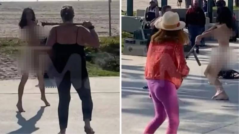 Çimərlikdə çılpaq gəzən qadına mismarlanmış taxta ilə hücum etdi - VİDEO