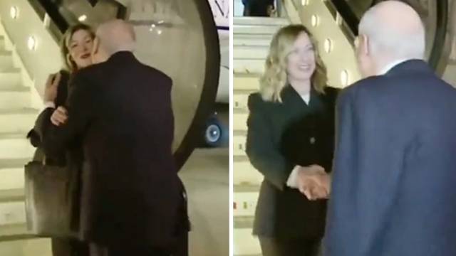 Livanın baş naziri Meloni əvəzinə təyyarədən enən başqa qadını öpdü - VİDEO