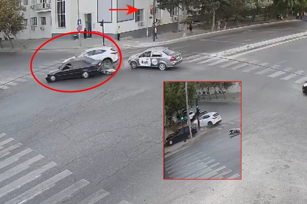 Bakıda “qırmızı”da keçən sürücü qəza törətdi - ANBAAN VİDEO