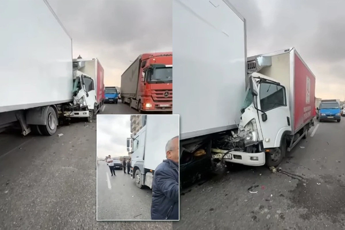 Bakıda 2 yük maşını toqquşdu - VİDEO
