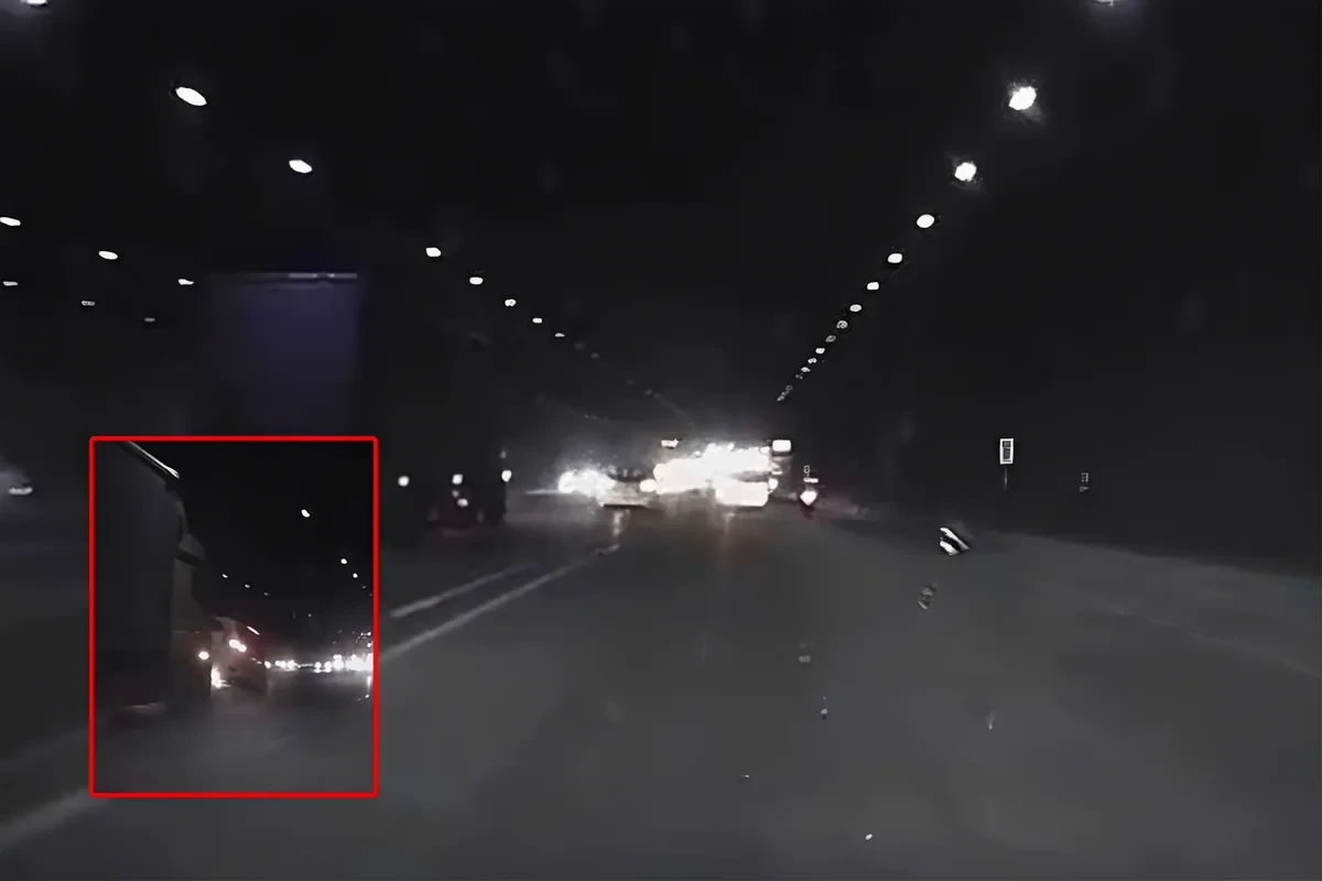 Tuneldə yük avtomobilinin törətdiyi qəzanın ANBAAN GÖRÜNTÜLƏRİ