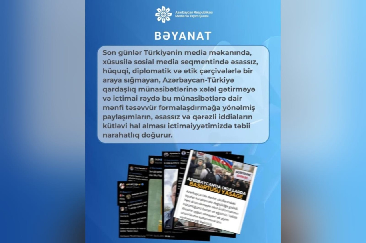 Media və Yayım Şurasından Türkiyə mediasındakı paylaşımlarla bağlı BƏYANAT