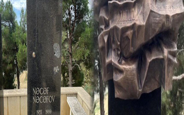 Jurnalist Nəcəf Nəcəfovun məzarı üzərindəki barelyef bərpa edilib - FOTO