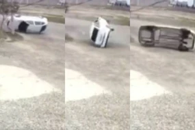 Abşeronda maşın 3 dəfə aşdı - VİDEO