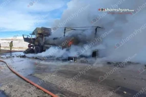 Ermənistanda Rusiya sülhməramlılarının silahla dolu yük maşını yandı