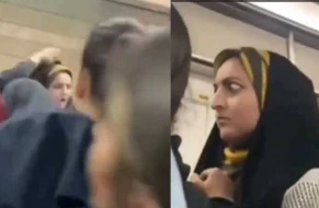 İran metrosunda əxlaq polisi qadınlar tərəfindən çölə atıldı - VİDEO