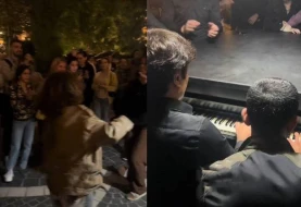 Bakının mərkəzində pianinoda \"Leylican\" çalıb - oynadılar - VİDEO