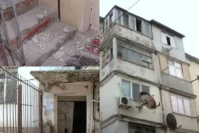 Bakıda 5 mərtəbəli binanın daşları tökülür: Təhlükəli vəziyyət yaranıb - VİDEO