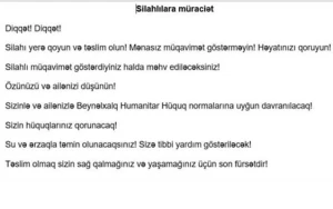 Silahı yerə qoyun və təslim olun! - Müraciət