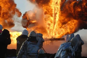 Rusiyada qazma qurğusu yanır - VİDEO