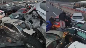 Magistral yolun buz bağlayan hissəsində 100-dən çox avtomobil bir-birinə çırpıldı