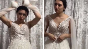 Belinə qırmızı lent bağlamaq istəməyən gəlin: \"Qoyunam mən?\" - VİDEO