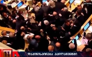 Gürcüstan parlamentində yenə dava düşdü - VİDEO