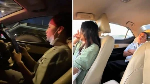 Qadın müştəri sükan arxasına keçdi - Taksi sürücüsü arxa oturacaqda yatdı - VİDEO