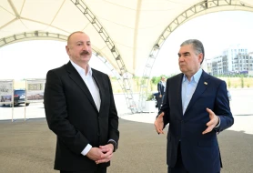 Prezidentlər Füzuli şəhərinin dağıdılmış yerlərində - FOTOLAR