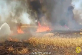 Ağdamda baş verən yanğın söndürüldü - VİDEO