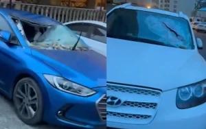 Bakıda güclü külək fəsadlar törətdi: Maşınlara ziyan dəydi - VİDEO