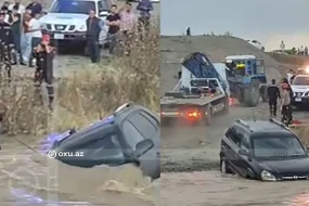 Ağdamda avtomobil çaya aşdı - VİDEO