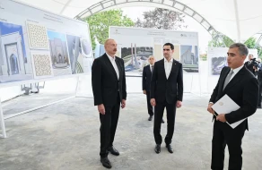 Şuşa məscidində tikinti işlərinin gedişi ilə tanış oldular - FOTOLAR
