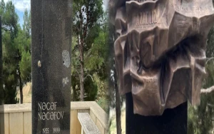 Jurnalist Nəcəf Nəcəfovun məzarı üzərindəki barelyef bərpa edilib - FOTO