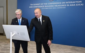 Əliyevlə Tokayev Trans-Xəzər Fiber-Optik Kabel Xəttinin açılışını etdi - FOTOLAR